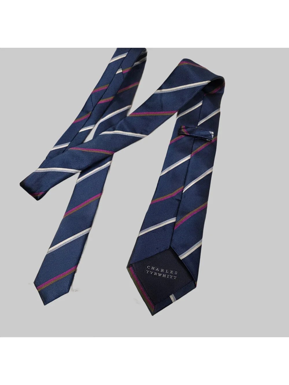Charles Tyrwhitt Silk Necktie Navy Blue Striped regimental Woven Tie 60 x 3.5